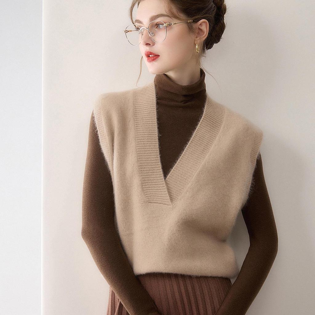 Women's Cashmere Knitted Sleeveless Sweater Vest for Autumn and Winter