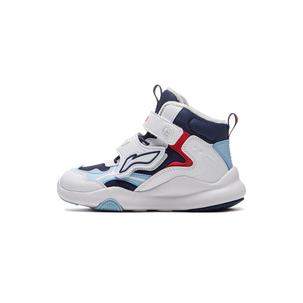 Li Ning Kids Comfortable Versatile High-Top Sneakers Kids Sneakers Standard-White Deep-Navy-Blue Aurora-Blue YKNT150-7