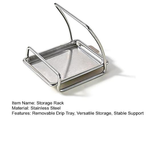 Kitchen Sink Drying Tray 304 Stainless Steel Spoon Rest with Removable Tray, Spatula Cooking Accessory Holder Pot Lid Holder, Sturdy Countertop