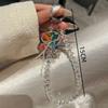 Luxury Sparkle Rhinestone Cute Flower Pendant Bead Hand Chain Wrist Short Hanging Rope With Clip Phone Case Earphone Keychain