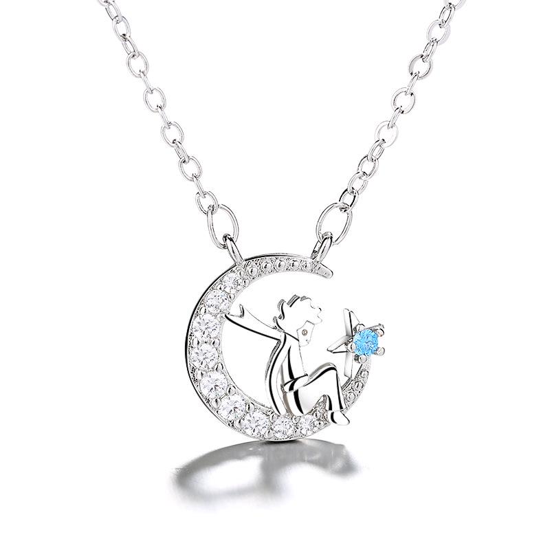 

Little Prince Moon & Star Necklace for Women - Korean Cartoon Style
