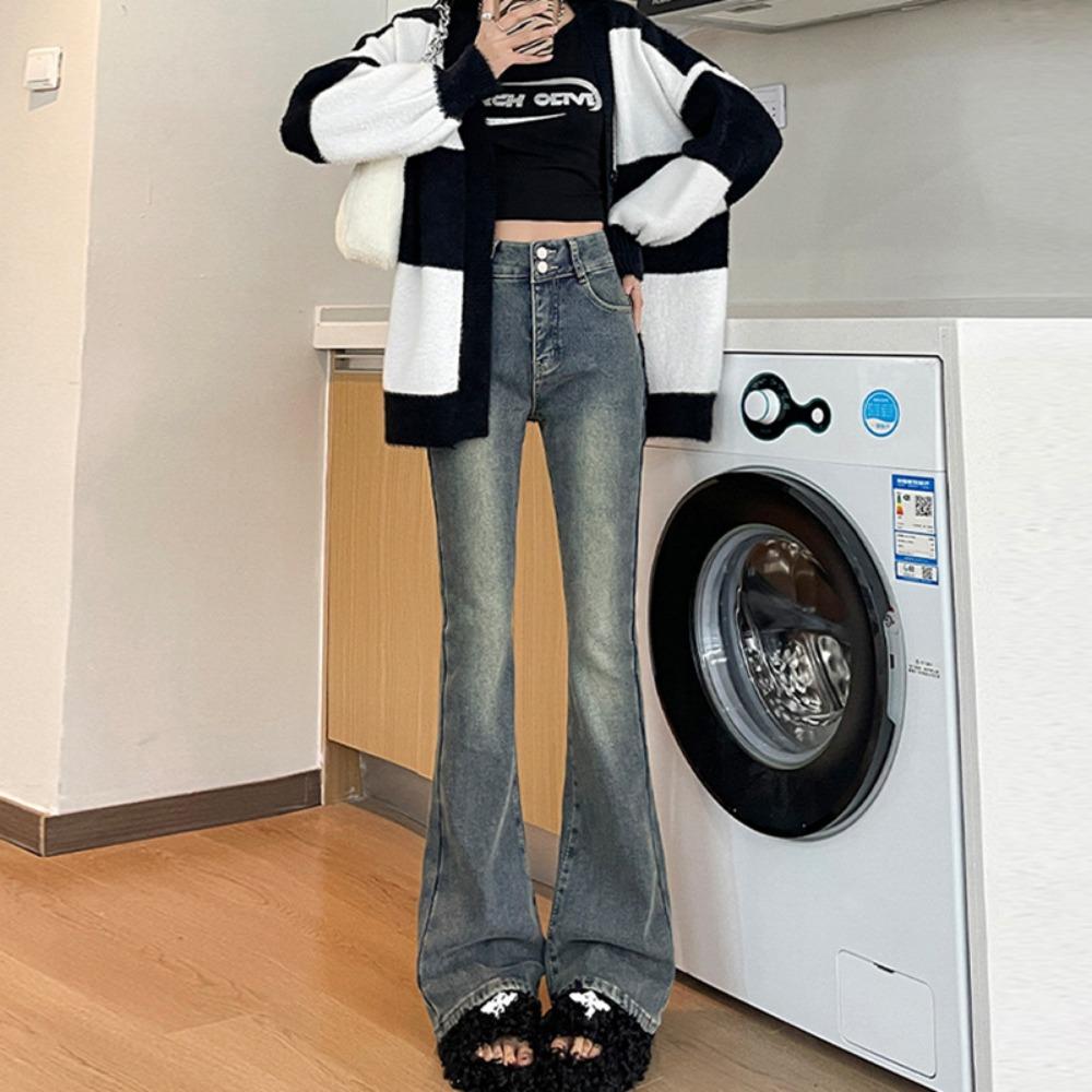 

Niche high-waisted autumn and winter new versatile double-button flared pants for women, tall and thin, drape Spice Girl Jeans XL