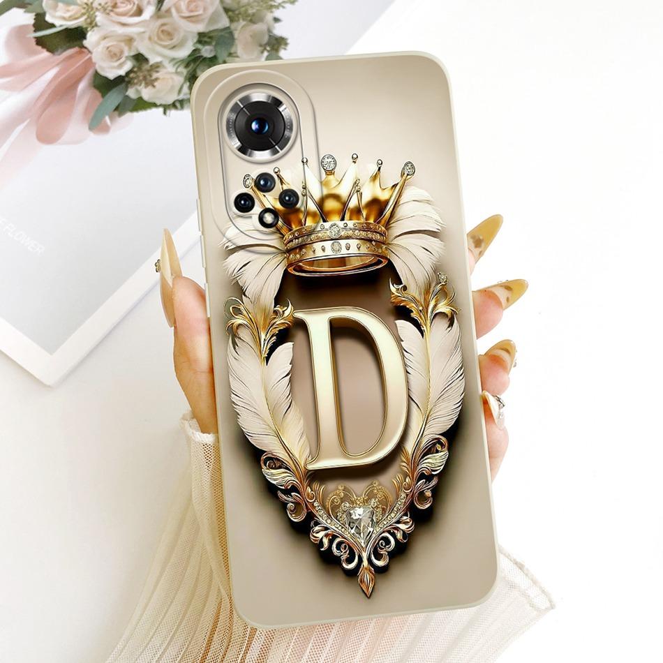 For Honor 50 Pro Honor50 Feather Crown Initial Letter Phone Case For Honor 50 50Pro Shockproof Soft Silicone Covers Bumpers