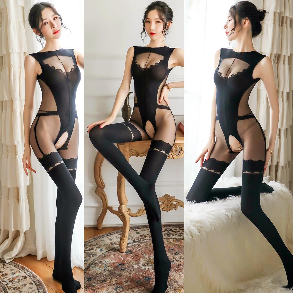 Sexy Lingerie Bodysuit Silk Hollow Out Bodysuit Women's Underwear Erotic Open Crotch Socks Temptation Intimate BodyStockings