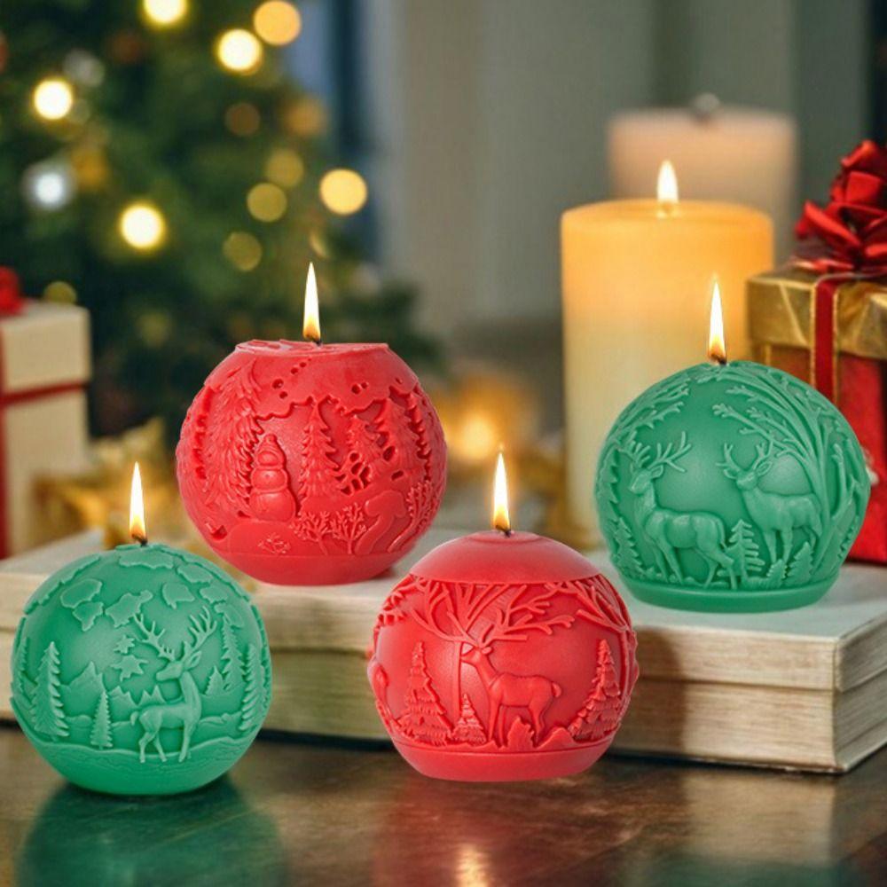 

3D Aromatherapy Candle Mold Christmas Tree Snow Scene Ball Mold Cartoon Soap Mold New Year Style B