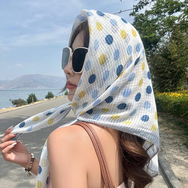 New Summer Cotton and Linen Scarf for Women Spring and Autumn Dots  Small Square Scarf Triangle Scarf Sun Protection Scarf Headscarf