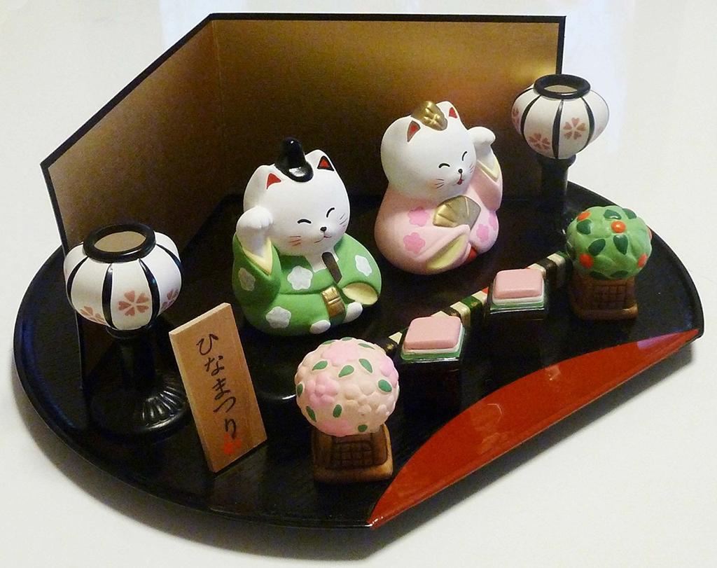 Hinamatsuri Cute cat Hina dolls [Cat Set] [Hand-painted ceramic]