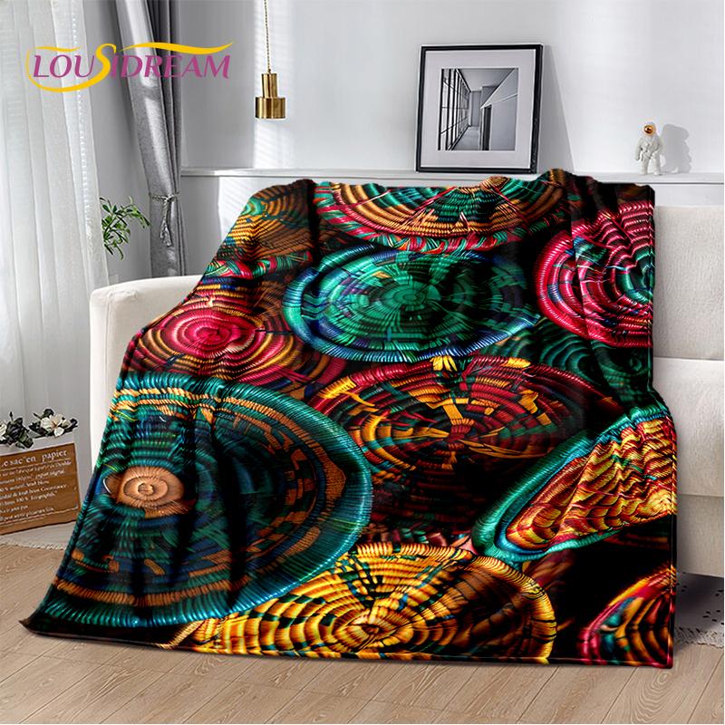 Cestas de Arte Tejido de Flores Coloridas 3D Etiopía, Manta Suave de Felpa Mandala, Manta de Franela para Sala de Estar, Dormitorio, Cama, Sofá