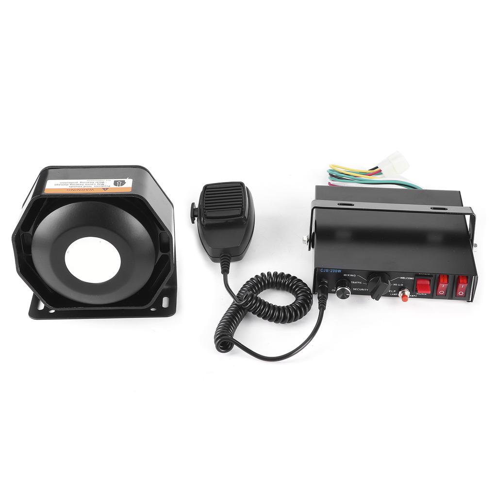 200W DC 12V Siren Set Speaker 8 Tones 130dB Loud Sound with 2 LED Lamps Interface Universal for Vehicles
