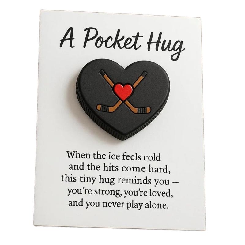Hockey Inspired Heart Shape Pocket Hug Tokens with Greeting Card For Encouragement And Sports Fan Decors Keepsakes