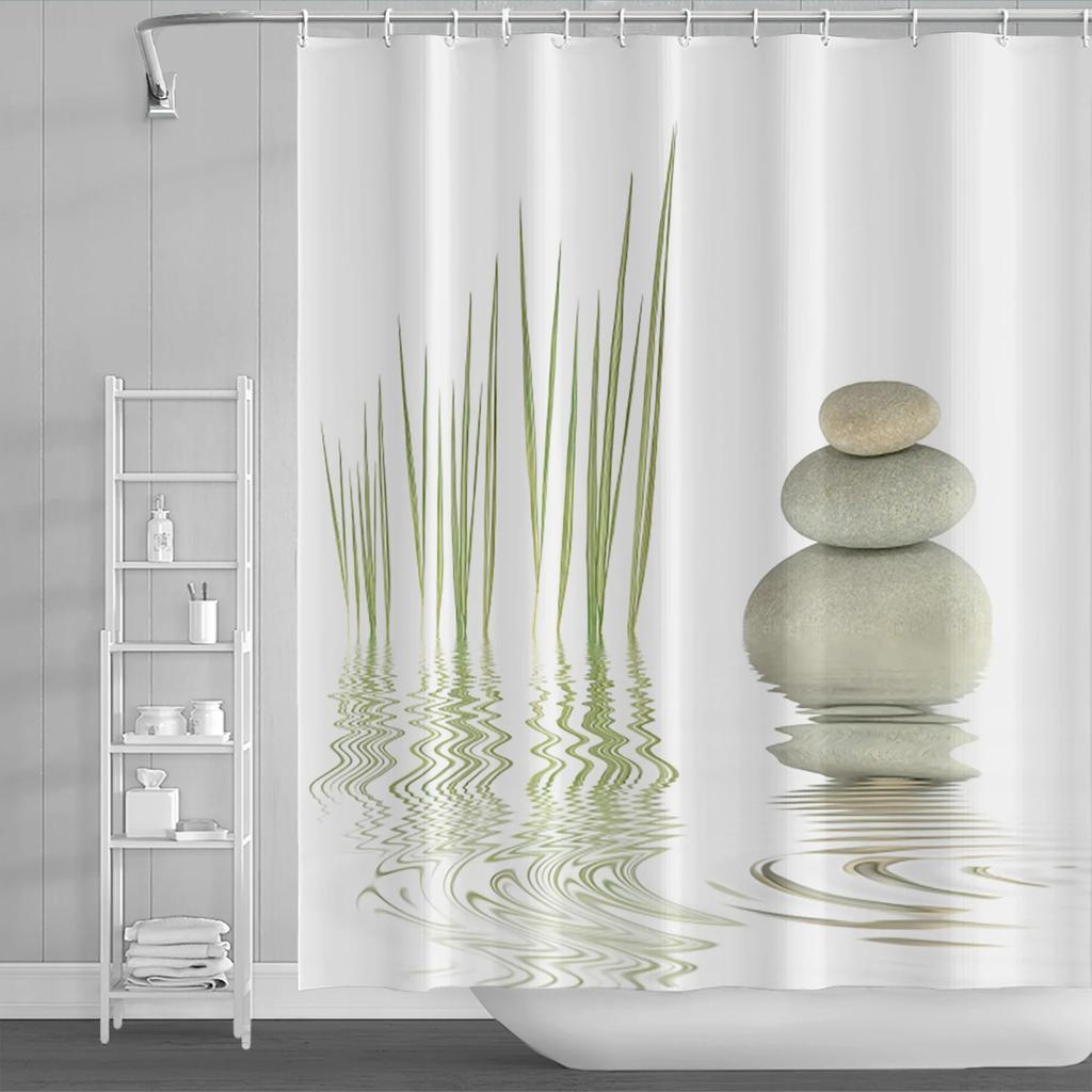 Spa Buddha Water Yoga Shower Curtain Rural Landscape Creek Stone Lotus Buddha Waterproof Polyester Bathroom Curtain With Hooks