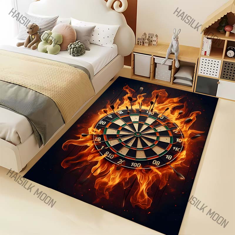 1PC Flaming dartboard with darts Print Carpet for Living Room Bedroom Sofa Home Decor Rus Non-slip Floor Mat Luxury Gift