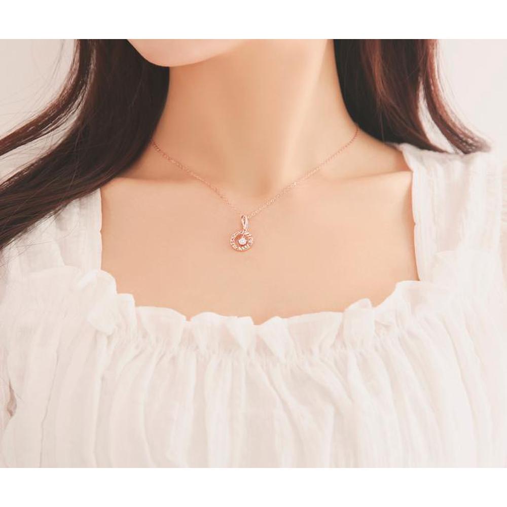 Ost Rose Gold Round Dangle Cubic Silver Necklace Ots320504Qpw
