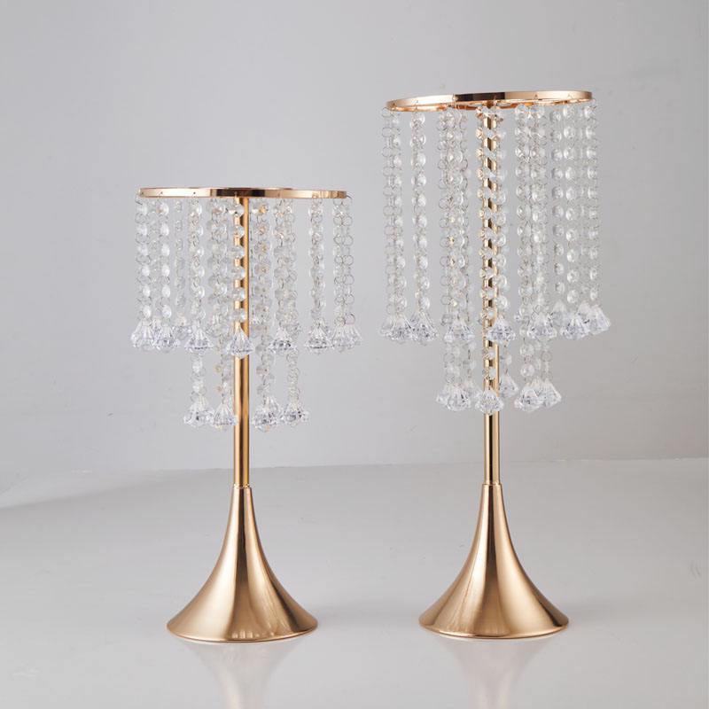 Iron Art Flower Stand with Crystal Bead Curtain for Weddings and Dining Table Decorations