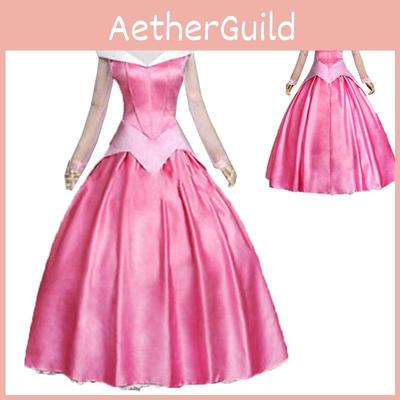 Enchanting Pink Sleeping Beauty Aurora Gown Costume For Women With Puff Sleeves