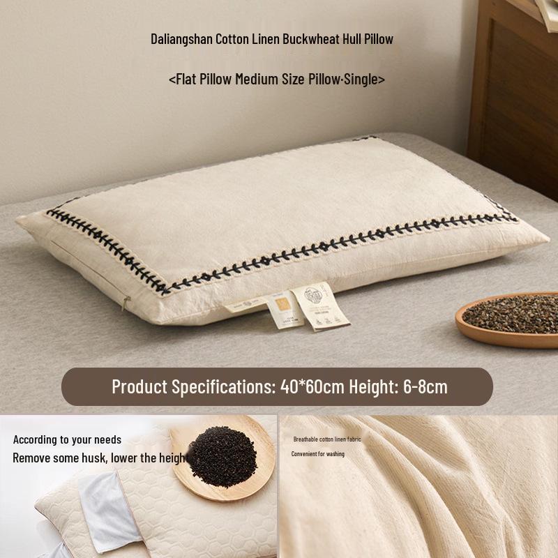 Liangshan Buckwheat Cotton Linen Pillow - Sweat-Absorbing, Breathable, Removable, Washable Neck Support Pillow for Adults.
