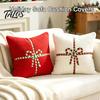 Christmas Throw Pillow Covers Cover, Bow Knot Pattern Cushion 18x18 Inch Theme Soft Plush Case for Sofa Couch Holiday Home Decor Luxury Shells