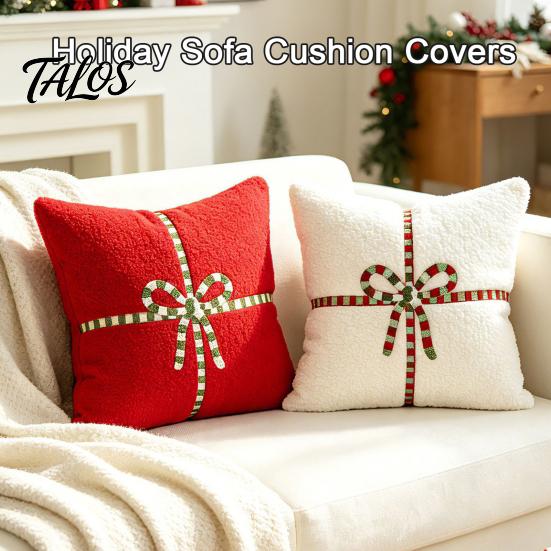 Christmas Throw Pillow Covers Cover, Bow Knot Pattern Cushion 18x18 Inch Theme Soft Plush Case for Sofa Couch Holiday Home Decor Luxury Shells