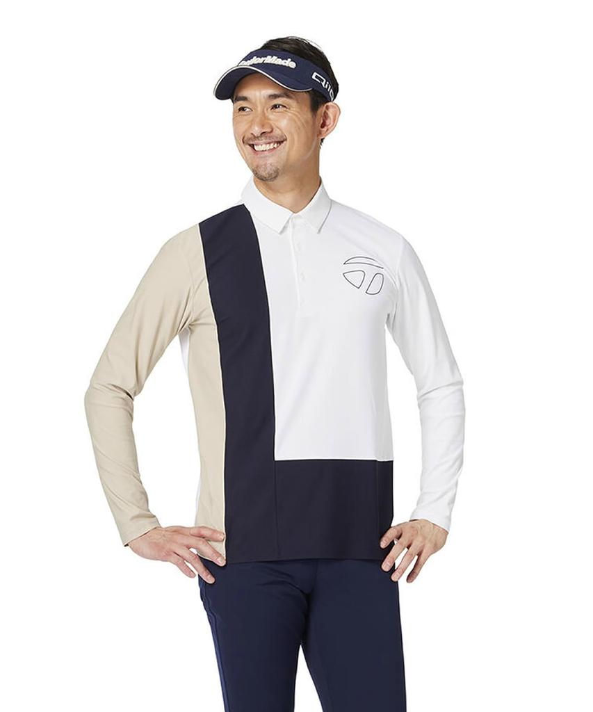 TaylorMade Color Block Long Sleeve Polo Shirt, White, Size M, Men's, 2024FW UN352
