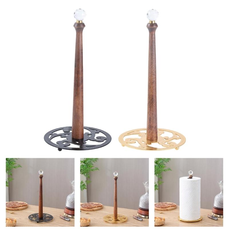 Moderní černý železný a dřevěný volně stojící dávkovač papírových rolí Velkokapacitní stojací regál na toaletní papír