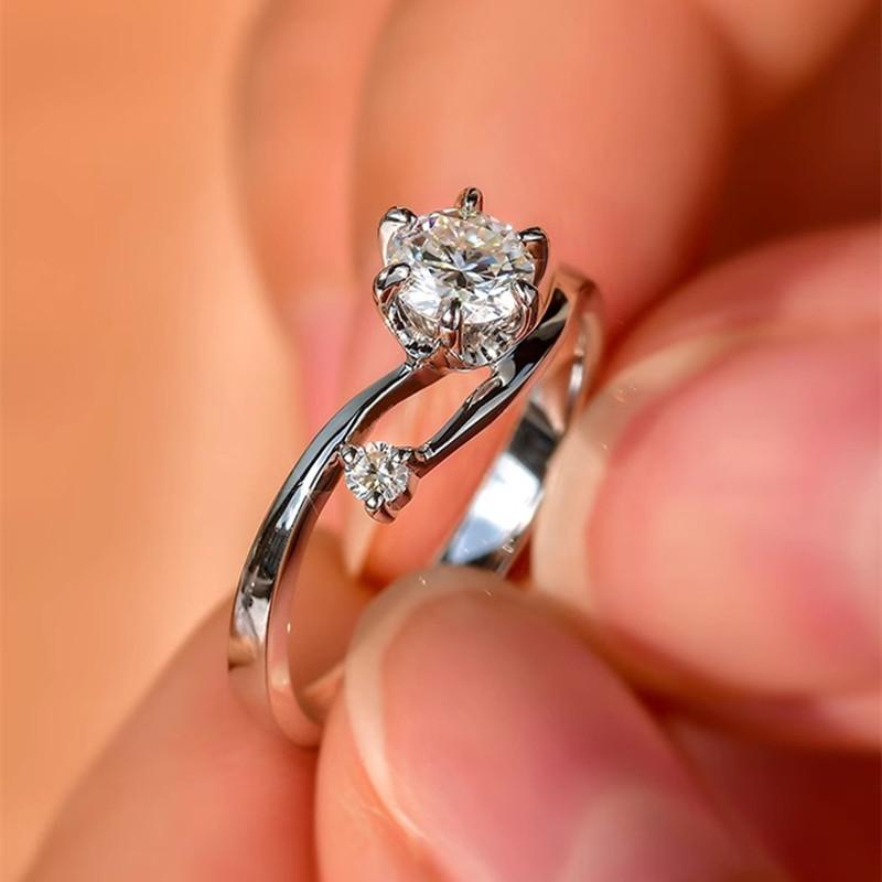 Huitan Luxury Novel Proposal Ring for Women Silver Color Bright Zirconia Finger Band  for Wedding Bridal Accessories Gift