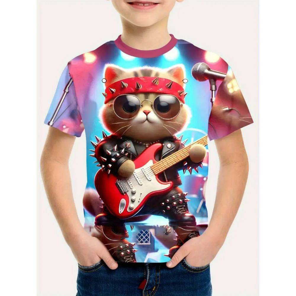 

Hip Hop Cat Kids T-Shirt Cute 3D Print Boy and Girl Summer Short Sleeve Round Neck Casual Top Outdoor Comfortable Children s Clothing 100
