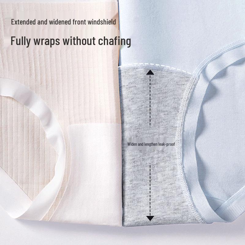 High-Waisted Pure Cotton Menstrual Panties with Extended Crotch, Leak-Proof Design, Breathable, and Antibacterial.