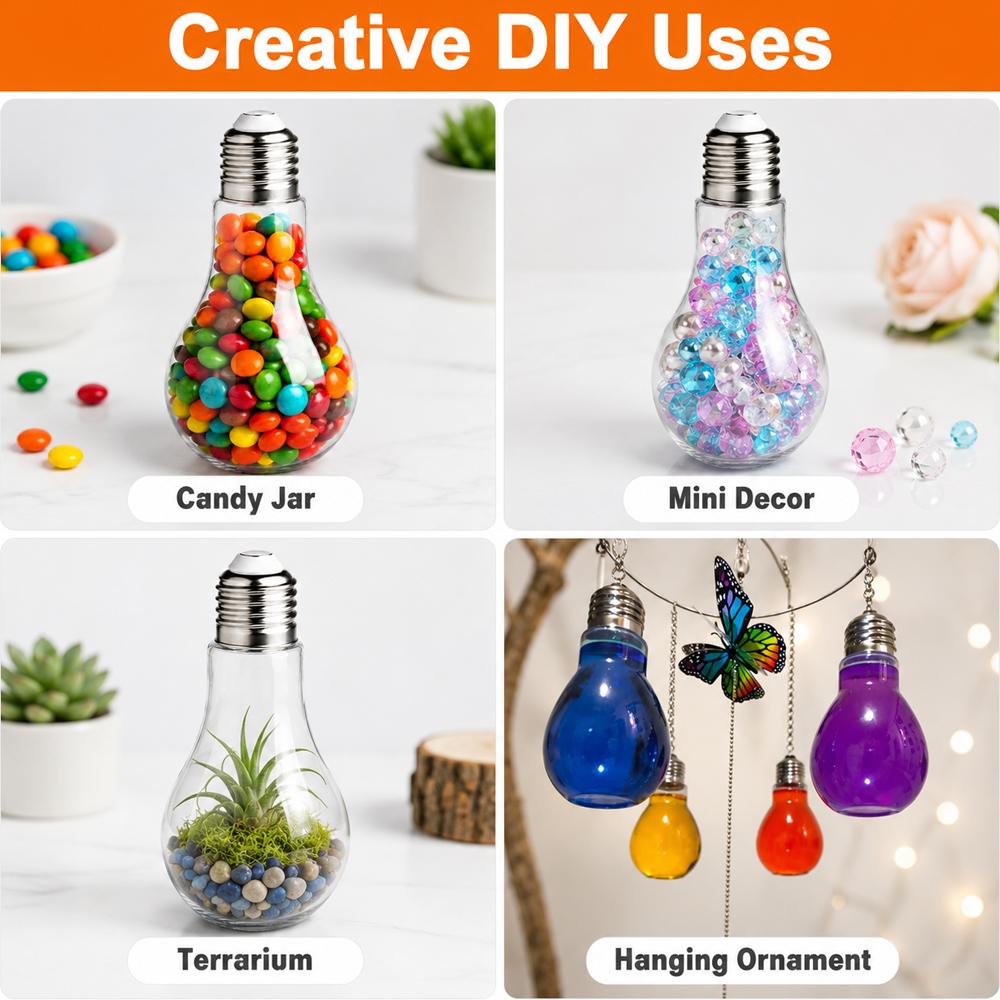 Plastic Light Bulbs, 100ml Clear Fillable Ornaments, Plastic Light Bulbs Candy Jars for Crafts, Decorative Centerpieces, Party