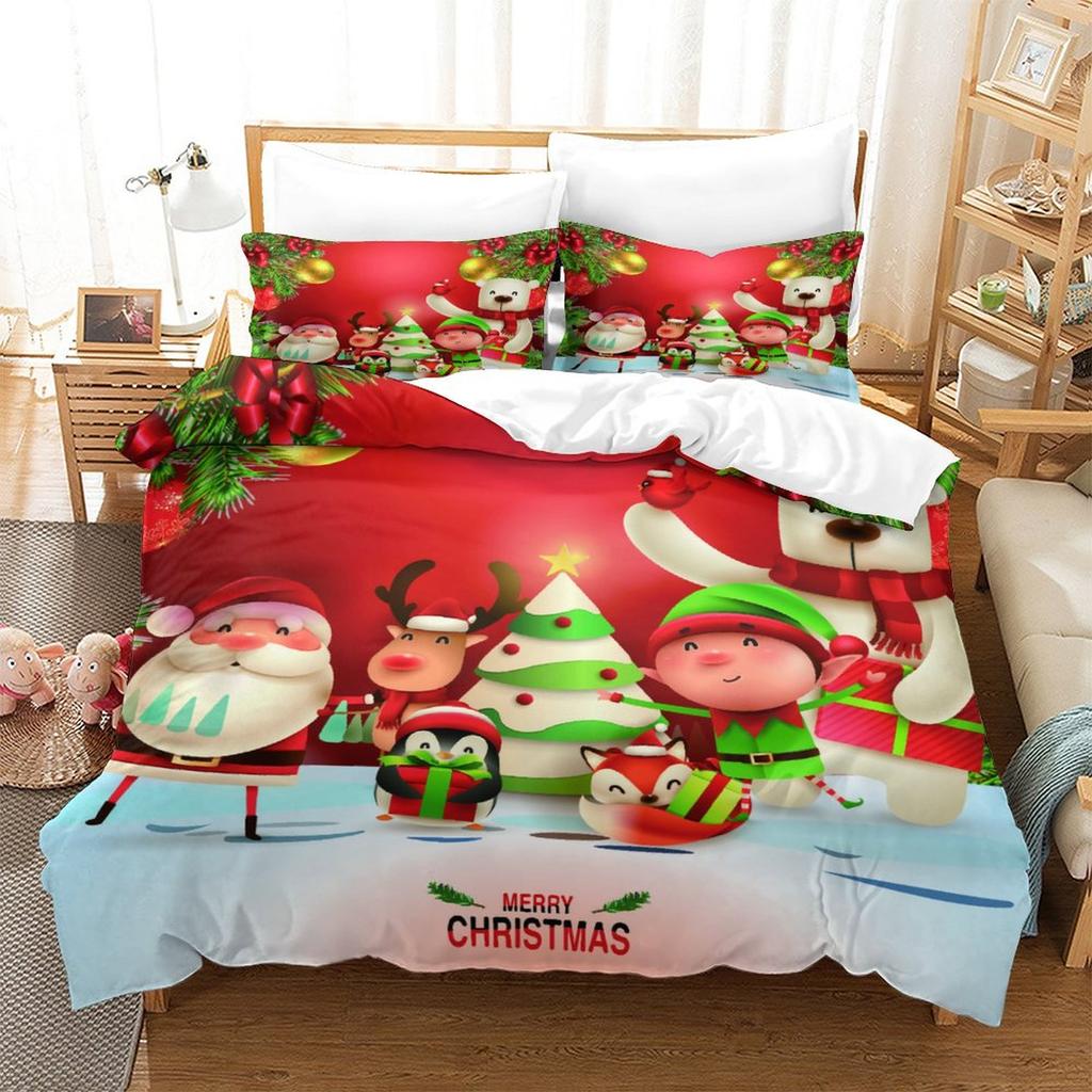 Christmas New Pattern Digital Printing Three-Piece Set 3D Three-Dimensional Polished Chemical Fiber Quilt Cover Pillowcase To Picture