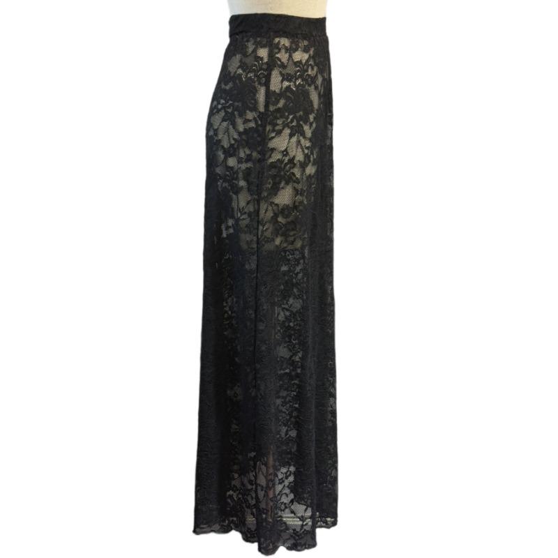Women High Waist Floral Lace Maxi Skirt, Solid Sheer Bodycon Long Skirt, Streetwear Slim Fit See Through Skirt for Spring Daily Club Trendy Outfits
