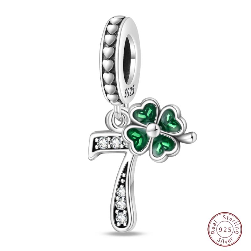 Copper Beaded Four Leaf Clover Lucky Shiny Zirconia For Original 3Mm Bracelet Women Fine Jewelry