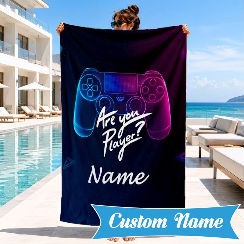 Custom Name Game controller Beach Towel Microfiber Beach Towel, Lightweight and Quick-Dry, for Summer Travel, Swimming Pool Gift