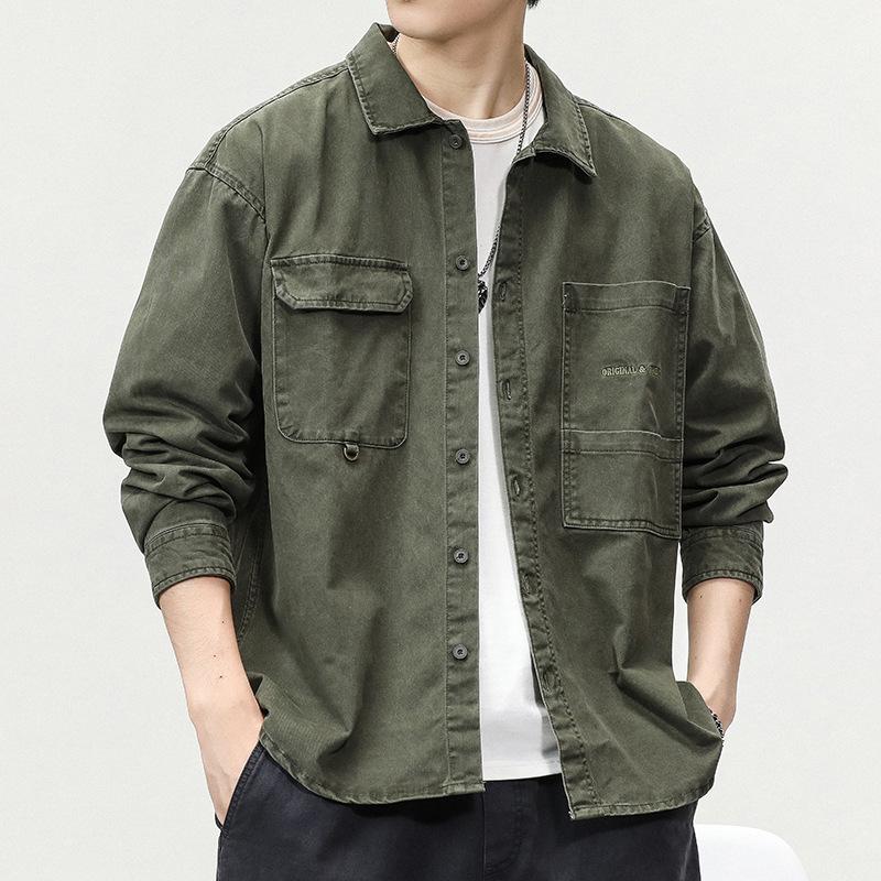 American Vintage Tooling Shirt Men'S Long Sleeve Loose Large Size Jacket Shirt Casual Jacket