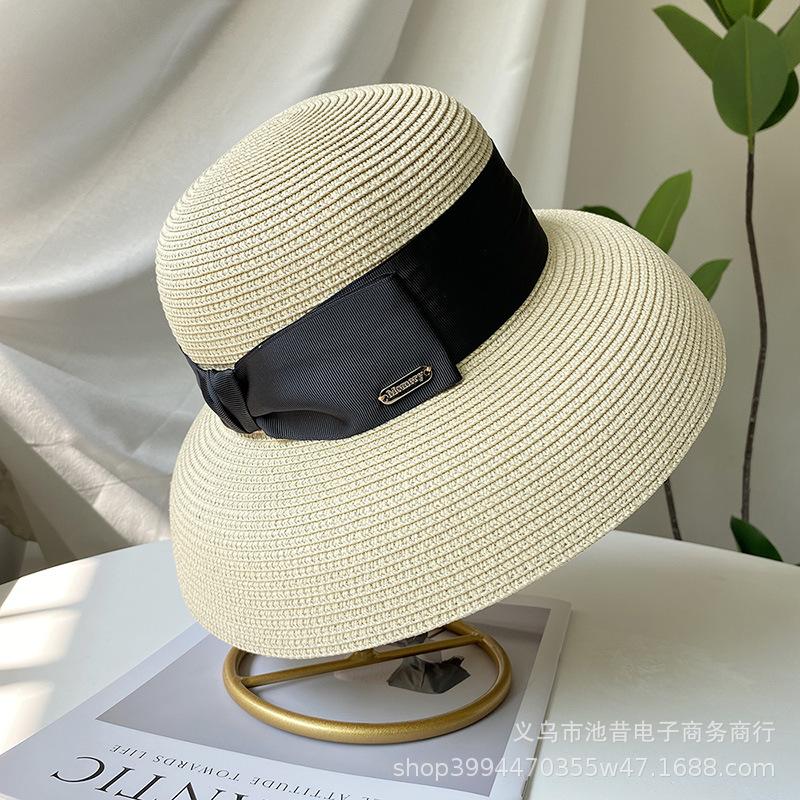 French Hepburn style straw hat women's summer sun protection face mask sun hat UV protection seaside vacation beach sun hat