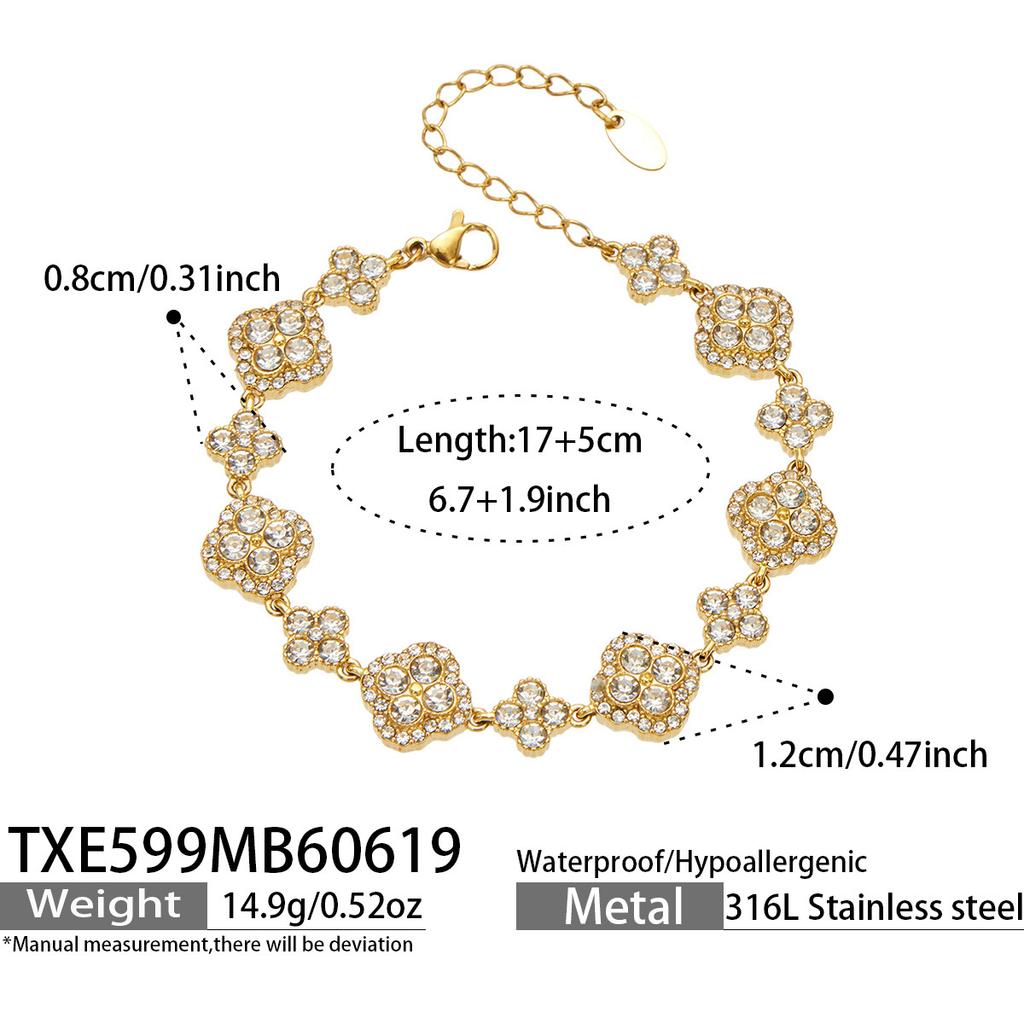 SSeeSY Custom Design Jewelry Stainless Steel 18K Gold Plated Clover Stud Earrings Necklace Set for Engagement Party with Zircon