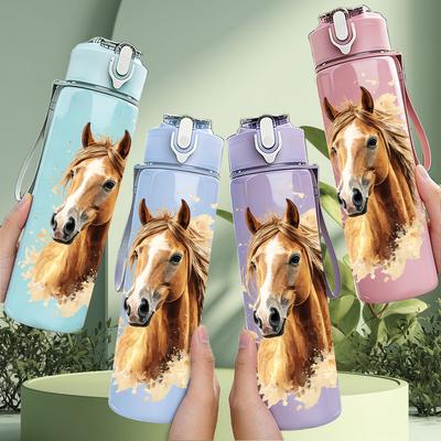 1PC Realistic Chestnut Horse Head 750ml Color Plastic Water Bottle Leakproof Flip Straw Lid For Sports Office Home Use
