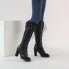 Fashion Girls Lolita Knee High Boots Female Chunky Heel Winter Shoes Lace Up Bow Japanese JK Uniform Cosplay Princess Party Shoe