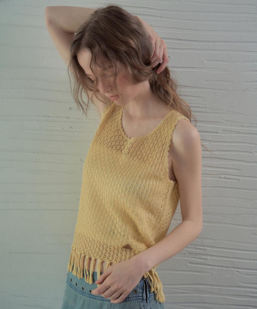 Aueonoseuteljia Handmade Fringe Sleeveless Knit_Light Yellow(Oc26Kn21)