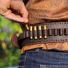 TOURBON Pistol Holster, Genuine Leather, with Bullet Belt, Revolver Gun Holster, Revolver Gun Belt