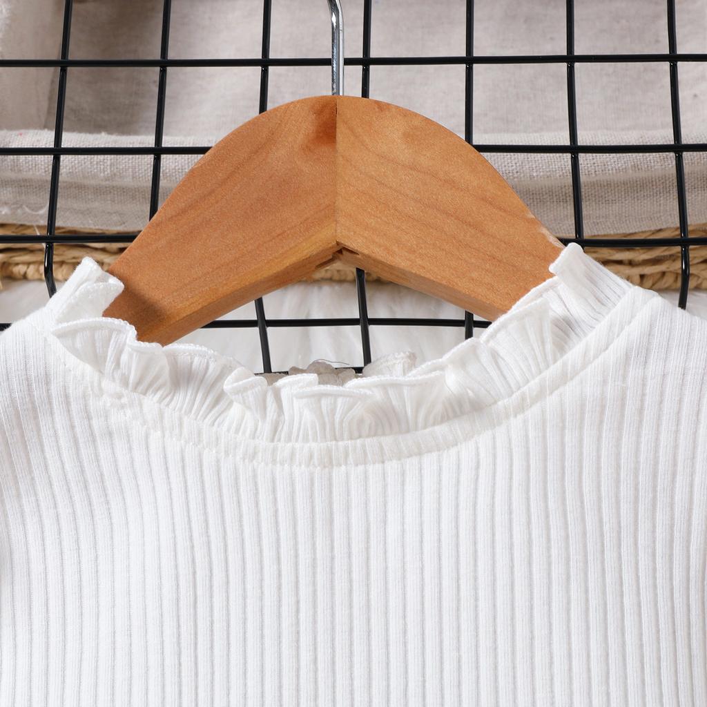 Autumn Girls' Two-color Mesh Embroidered Long Sleeved Top, PU Leather Skirt, Children's Set