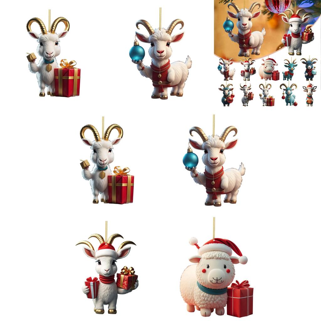 Niedlicher Acryl Cartoon Ziege Weihnachtsauto Anhänger Charmante Feiertagsdeko Geschenk