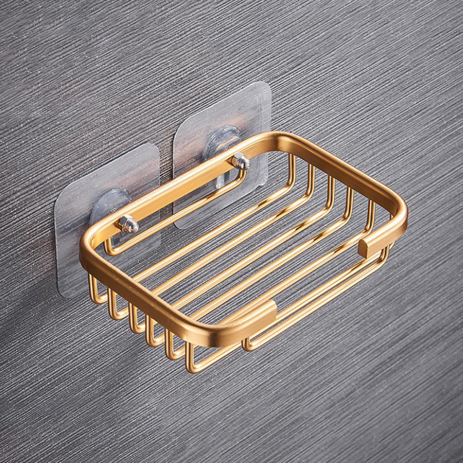 

Adhesive Soap Dish Holder Sliver Black Gold Aluminum Wall Mount Bathroom Toilet Hand Wash Shower Soap Basket Holder Storage Rack золотий