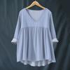 Women's Fashionable And Casual Shirt Long-sleeved V-neck Print Cotton And Linen Blouse