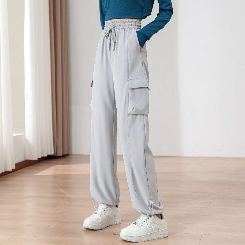 

Быстросохнущий солнцезащитный фитнес-комплект: Комплект для бега и йоги для девочек, для улицы, со свободными повседневными брюками L