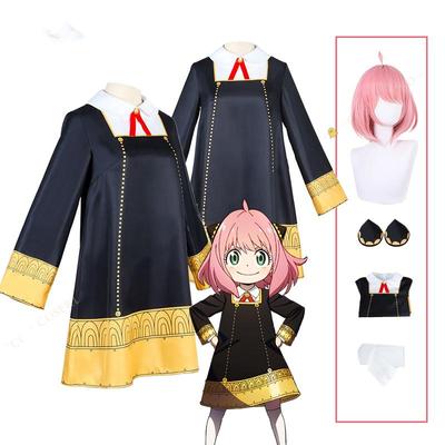 Volwassenen Anya Vervalser Kids Cosplay Costume Anime Spy X Familie Zwarte Jurk Schattige Meisjes Vrouw Jurk Roze Pruik Carnaval Rol Spelen Outfit