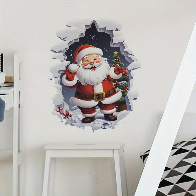 1sheets Santa Claus Christmas Wall Sticker Gift for Kids Baby Rooms Unique Xmas Decor Removable Vinyl Decal Breaking Brick Wall