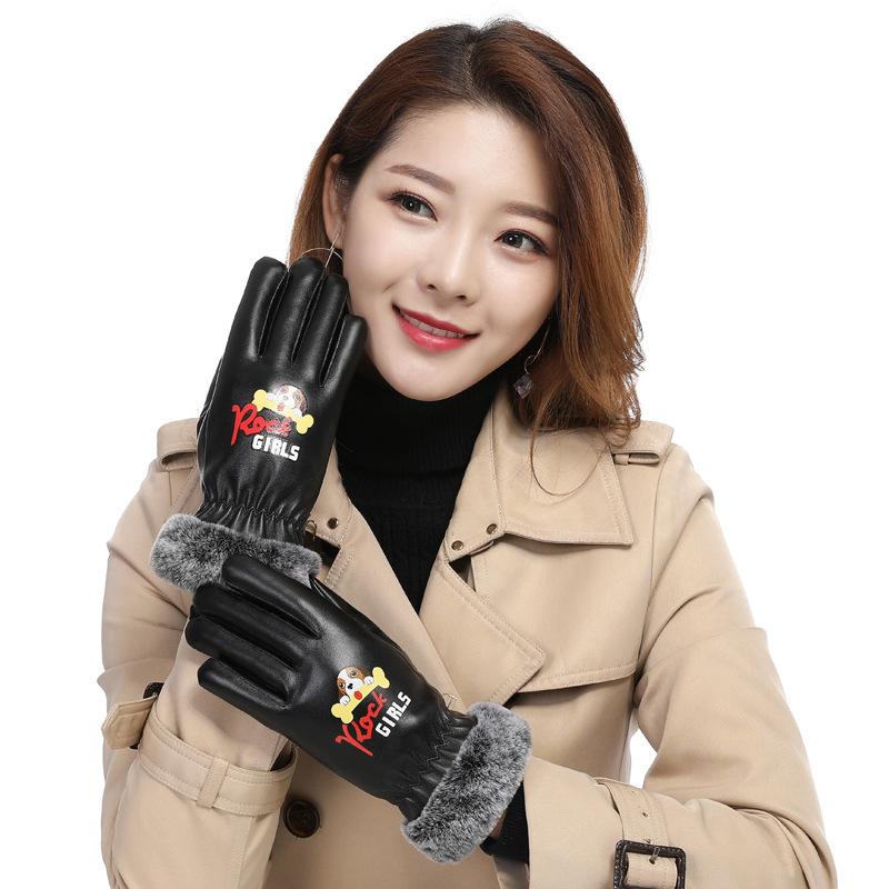 Autumn and Winter Women's Touch Screen Simulation Fleece Thickened Outdoor Cycling  Driving and Motorcycle Gloves