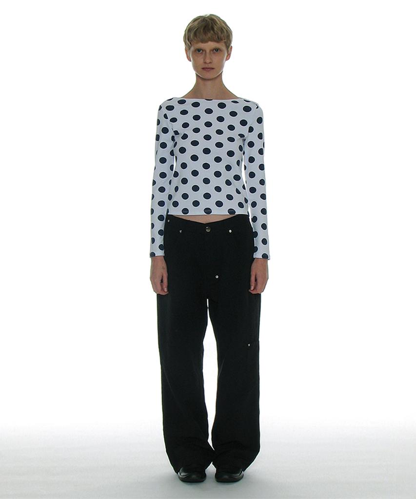 PARTIMENTO WOMEN Pocket Pointed Wide Leg Pants_Black