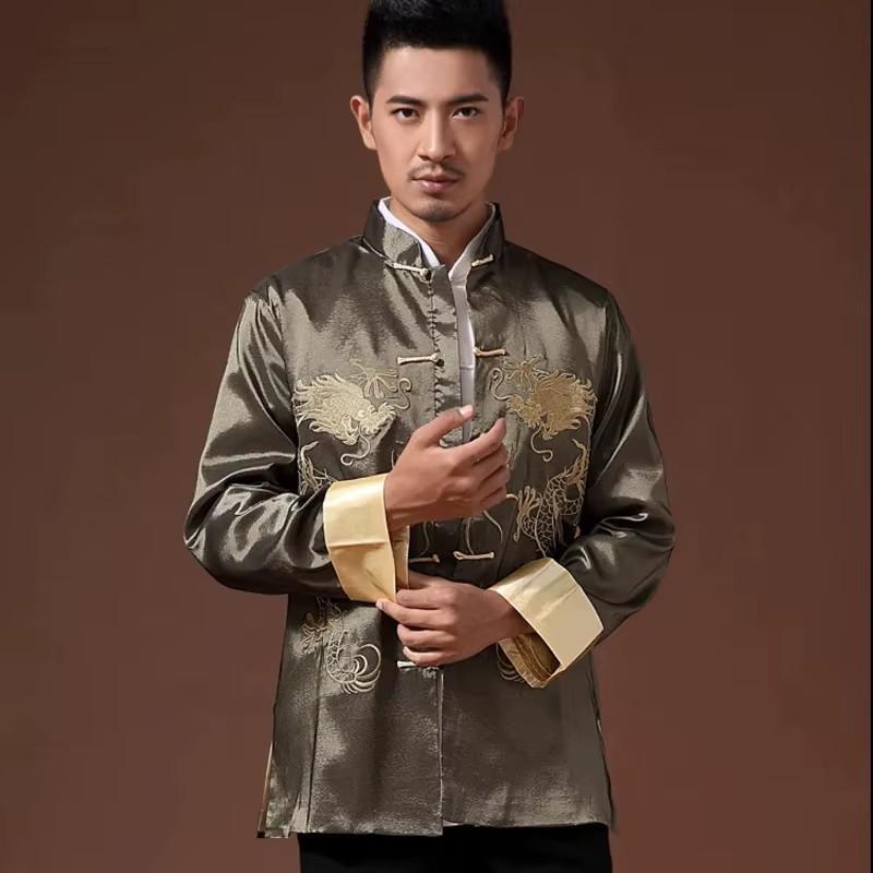 Men Embroidered Tops Chinese Traditional Phoenix Printed Clothes Dragon Tang Suit Clothing Long Sleeve Jacket