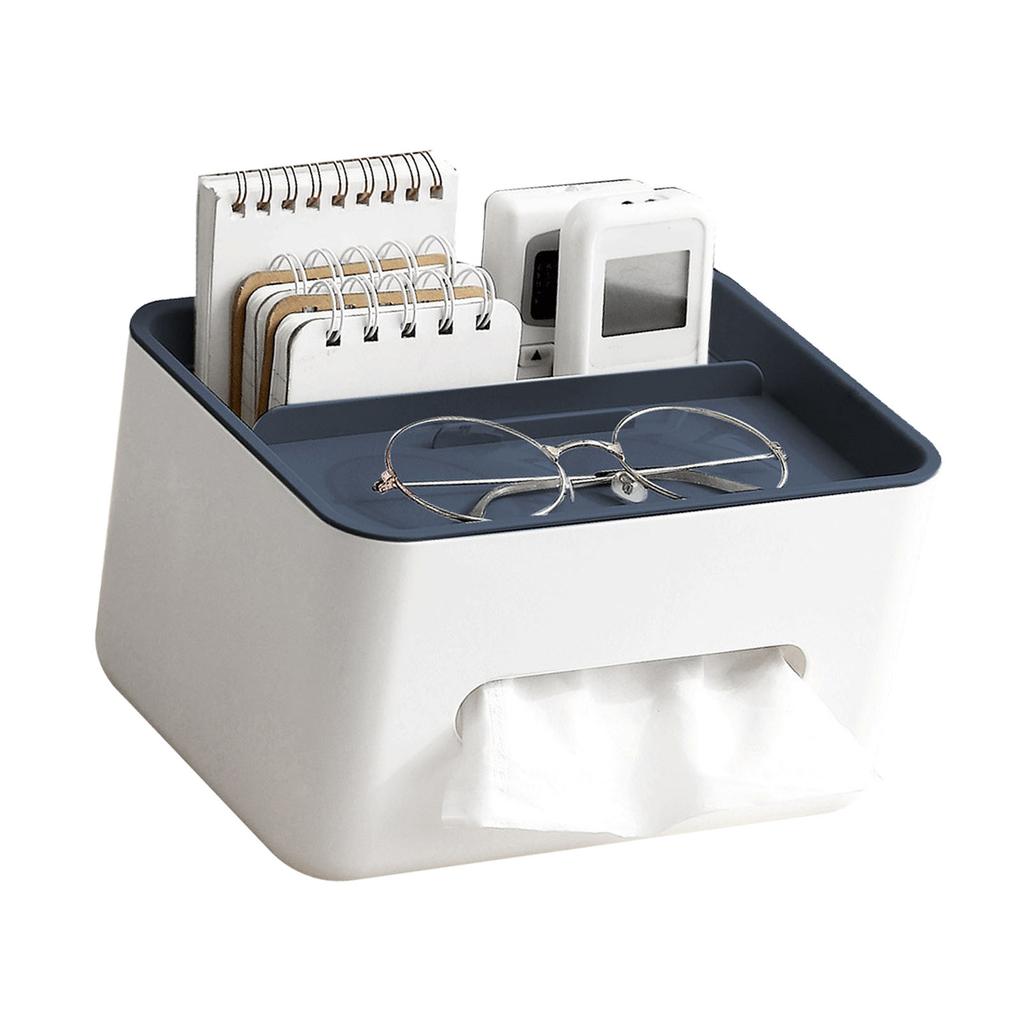 Tissue Box Cover Rectangular Multifunctional Napkin Box Holder with Remote Control Box for Living Room